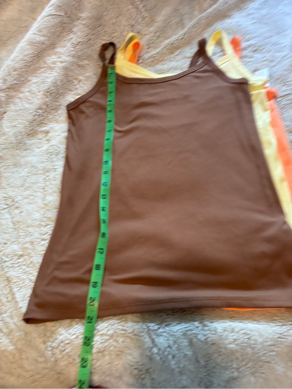 Woman’s 3-Pack Ribbed Cami Tank Tops - Brown, Yellow, Orange All size large - Picture 6 of 7